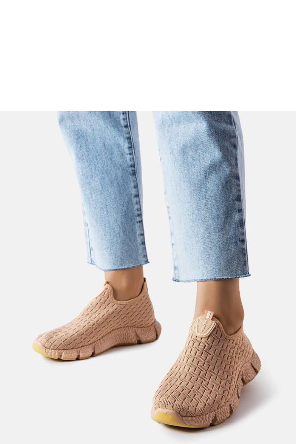 Beige Sport Shoes in Women`s Athletic Shoes, Trainers, Sneakers with Fabric and Heel Height