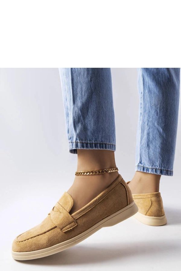 Beige Mocassin in Moccasins, Loafers with Fabric and Heel Height