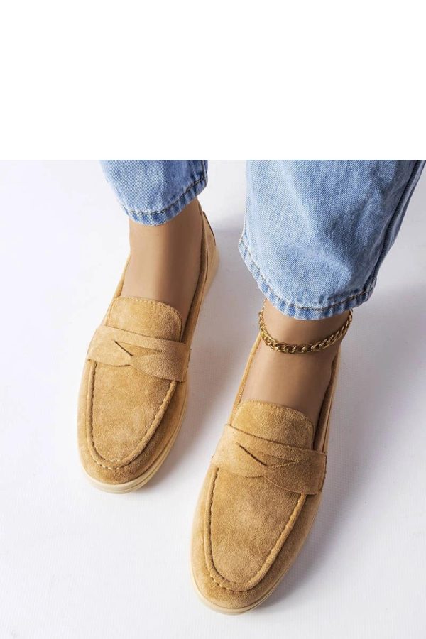Beige Mocassin in Moccasins, Loafers with Fabric and Heel Height