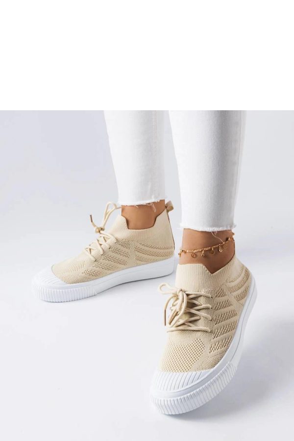 Beige Sneakers in Women`s Athletic Shoes, Trainers, Sneakers with Fabric and Heel Height
