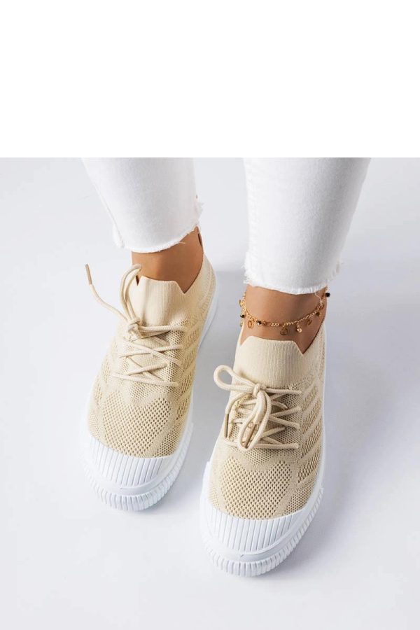 Beige Sneakers in Women`s Athletic Shoes, Trainers, Sneakers with Fabric and Heel Height