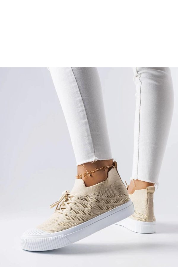 Beige Sneakers in Women`s Athletic Shoes, Trainers, Sneakers with Fabric and Heel Height