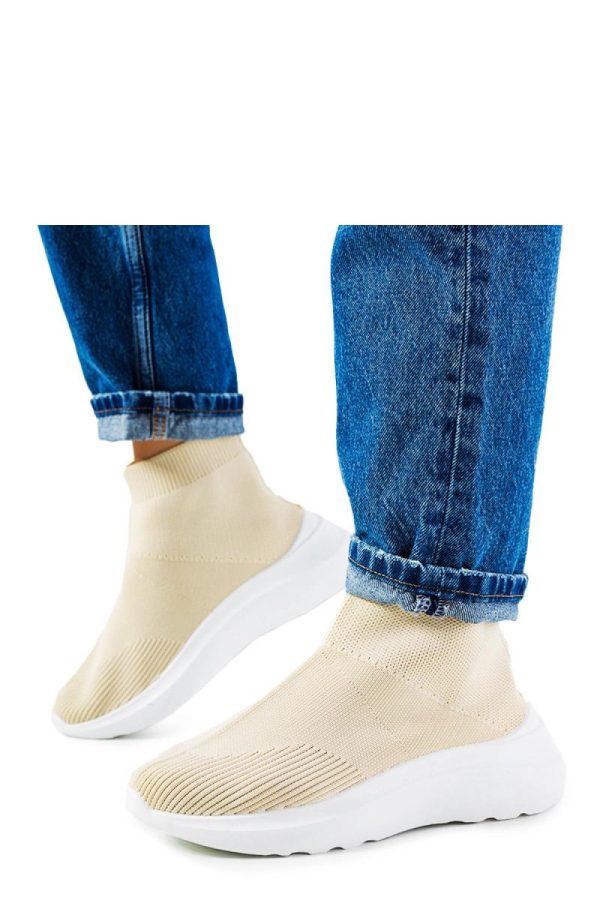 Beige Sport Shoes in Women`s Athletic Shoes, Trainers, Sneakers with Fabric and Heel Height