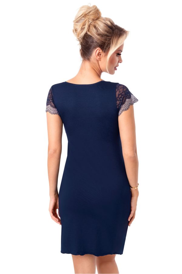 Navy Blue Nightshirt in Nightgowns, Nighties, Sleep Shirts with Spandex, Polyester and Viscose