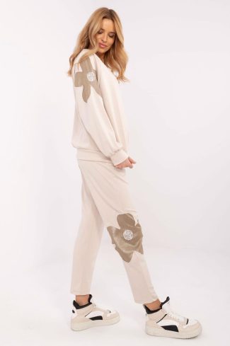 Beige Set in Pants, Trousers, Shorts with Cotton, Spandex and Viscose