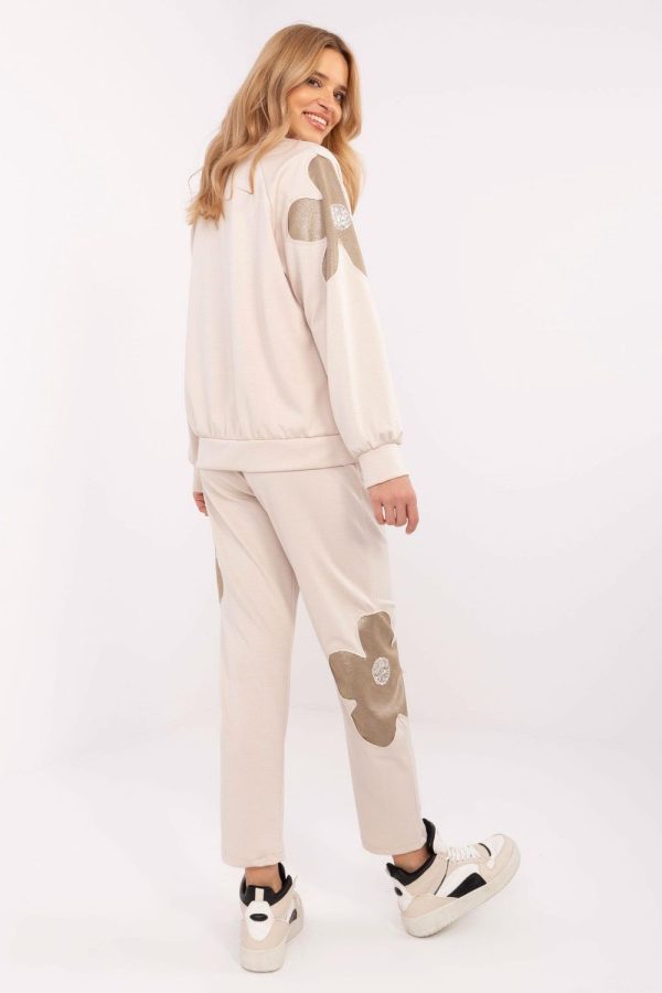 Beige Set in Pants, Trousers, Shorts with Cotton, Spandex and Viscose
