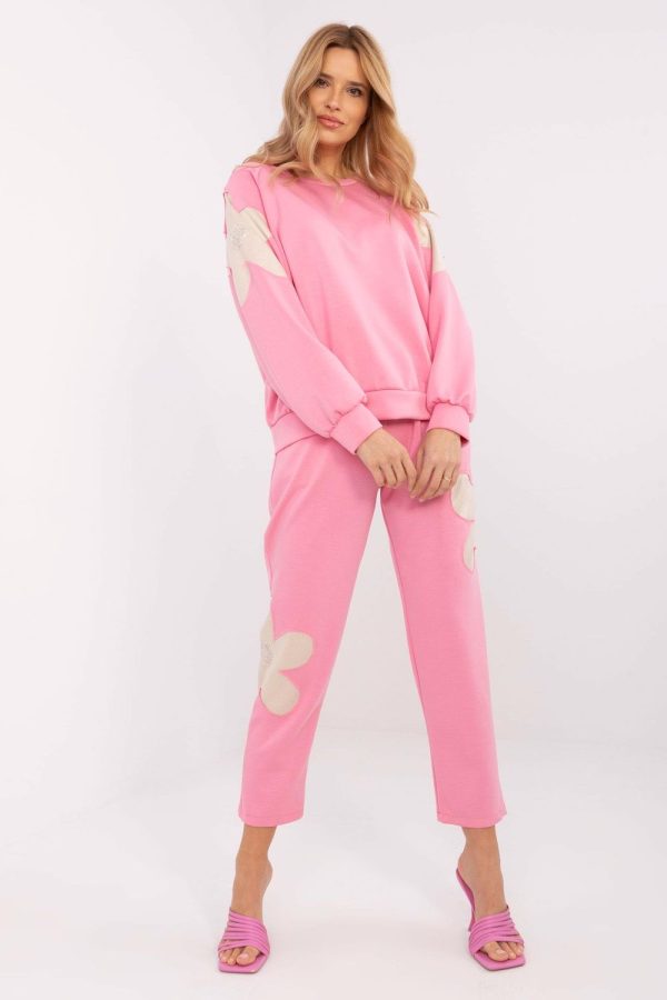 Pink Set in Pants, Trousers, Shorts with Cotton, Spandex and Viscose