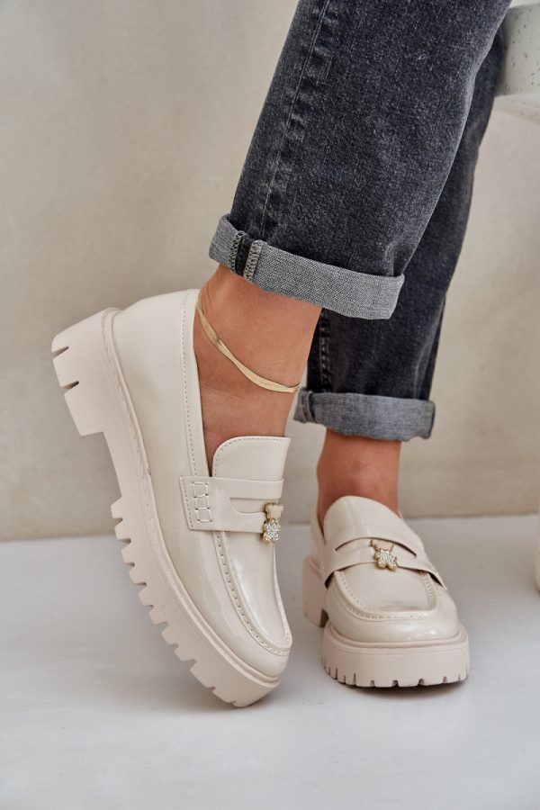 Beige Mocassin in Moccasins, Loafers with Fabric, Footbed, Upper Height and Heel Height