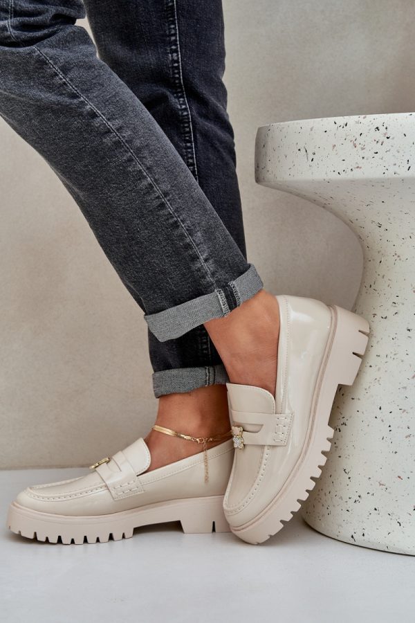 Beige Mocassin in Moccasins, Loafers with Fabric, Footbed, Upper Height and Heel Height