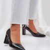 Black Block Heel Pumps in High Heel Pumps with Fabric, Footbed, Upper Height and Heel Height