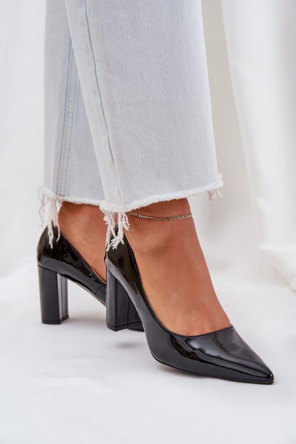 Black Block Heel Pumps in High Heel Pumps with Fabric, Footbed, Upper Height and Heel Height