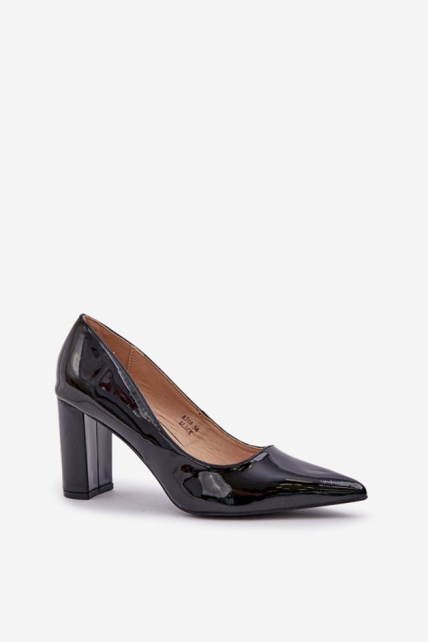 Black Block Heel Pumps in High Heel Pumps with Fabric, Footbed, Upper Height and Heel Height