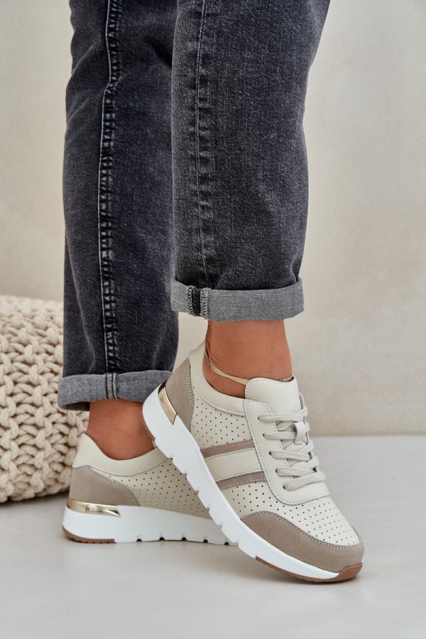 Beige Platform Sneakers in Women`s Athletic Shoes, Trainers, Sneakers with Fabric, Footbed, Upper Height and Platform Height