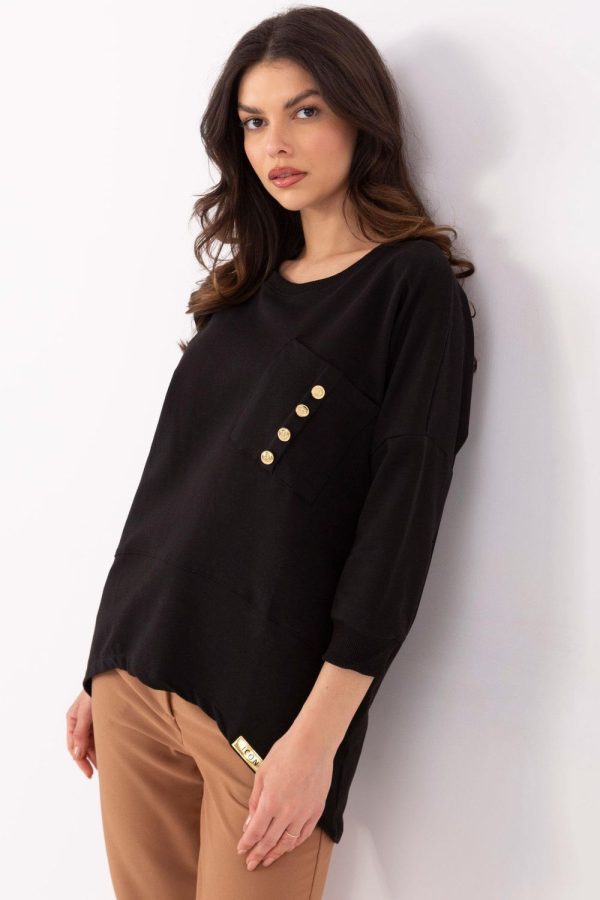 Black Blouse in Women`s Blouses, Tunics with Cotton and Spandex
