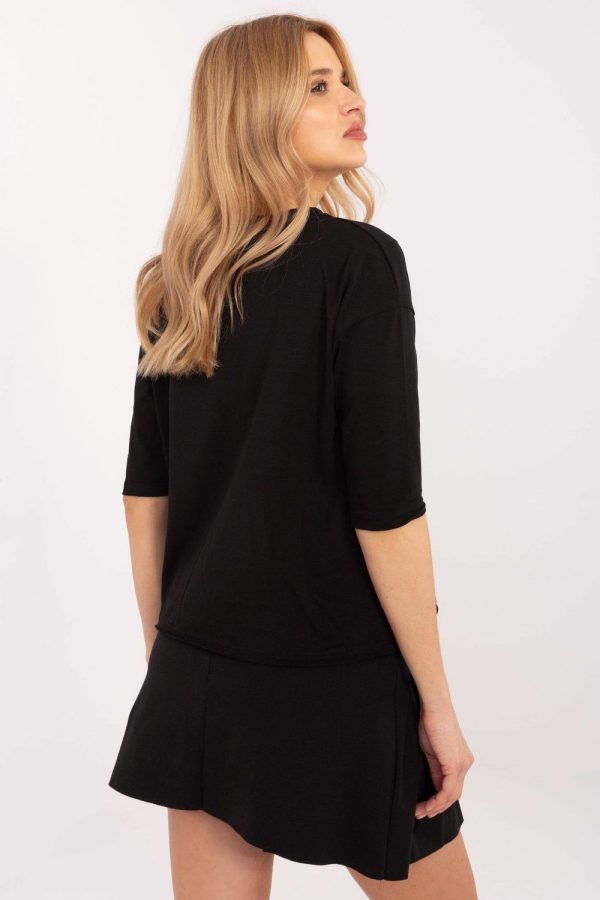 Black Blouse in Women`s Blouses, Tunics with Cotton and Spandex