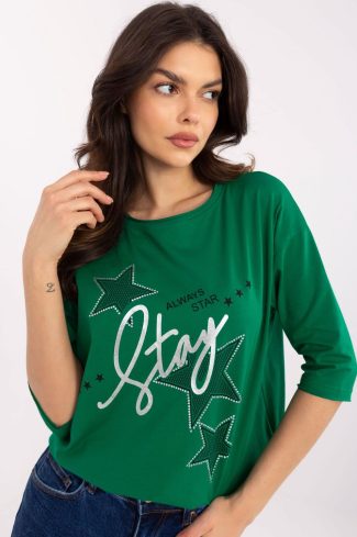 Green Blouse in Women`s Blouses, Tunics with Cotton and Spandex