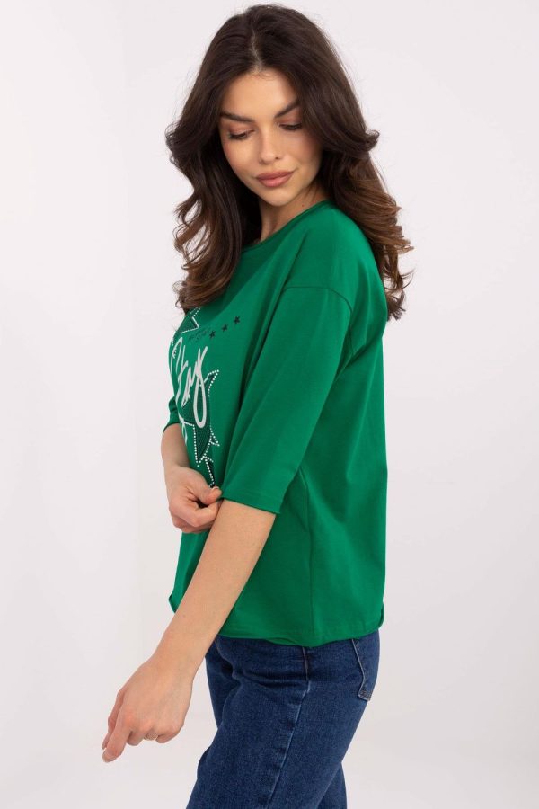 Green Blouse in Women`s Blouses, Tunics with Cotton and Spandex