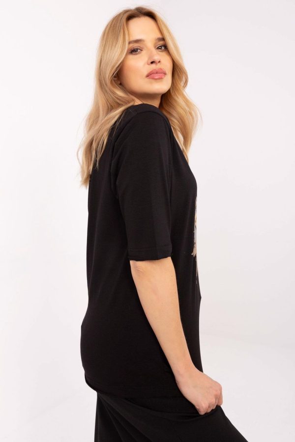 Black Blouse in Women`s Blouses, Tunics with Cotton and Spandex
