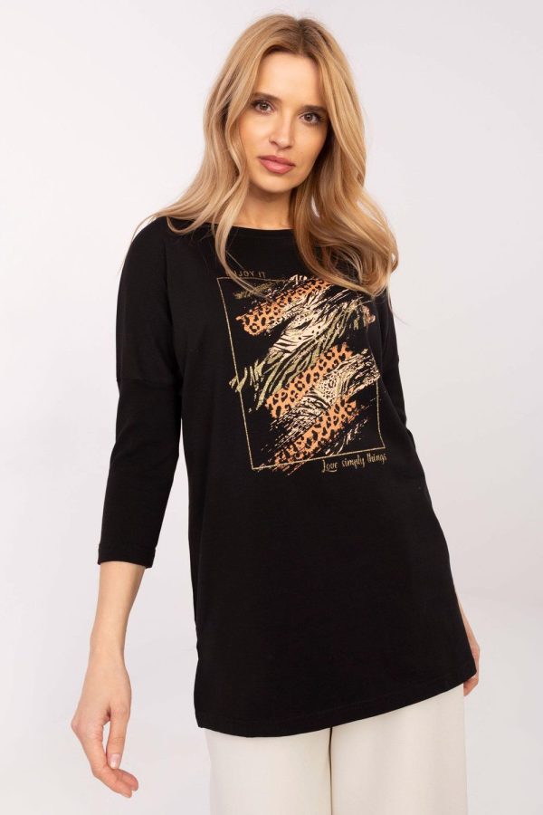 Black Blouse in Women`s Blouses, Tunics with Cotton and Spandex