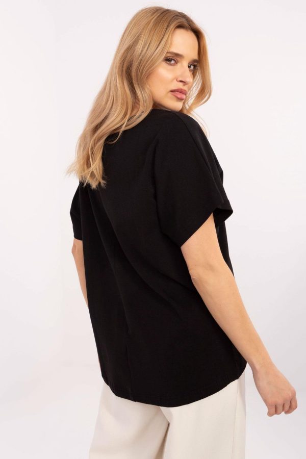 Black Blouse in Women`s Blouses, Tunics with Cotton and Spandex