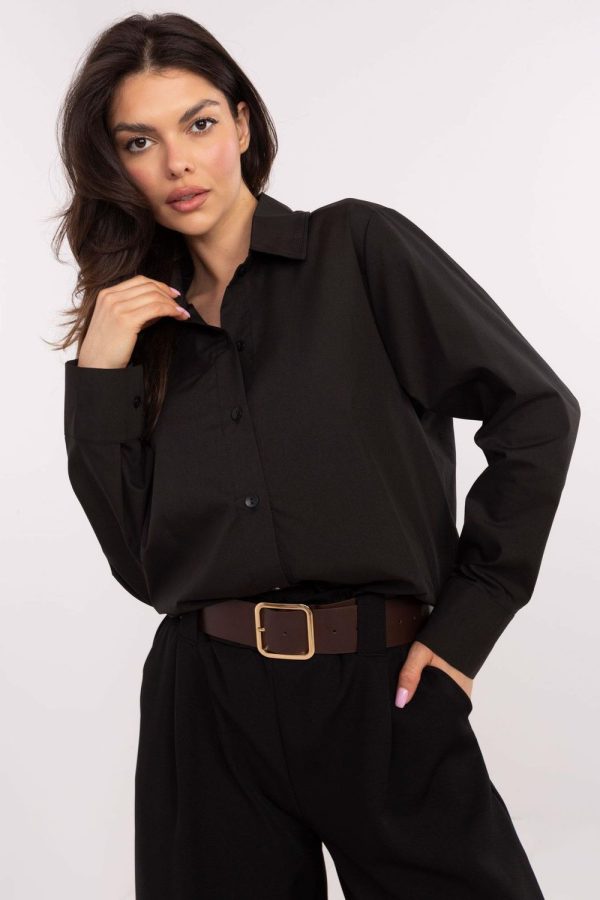 Black Long Sleeve Shirt in Shirts For Women with Cotton and Spandex