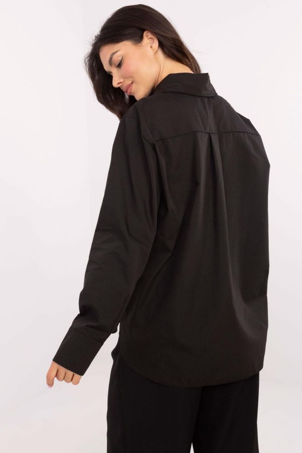 Black Long Sleeve Shirt in Shirts For Women with Cotton and Spandex