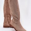 Beige Thigh-Hight Boots in Over The Knee High Boots, Thigh High Boots with Fabric, Footbed, Upper Height and Heel Height