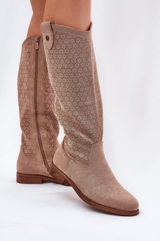 1065426.jpg Beige Thigh-Hight Boots in Over The Knee High Boots, Thigh High Boots with Fabric, Footbed, Upper Height and Heel Height