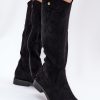 1065429.jpg Black Thigh-Hight Boots in Over The Knee High Boots, Thigh High Boots with Fabric, Footbed, Upper Height and Heel Height