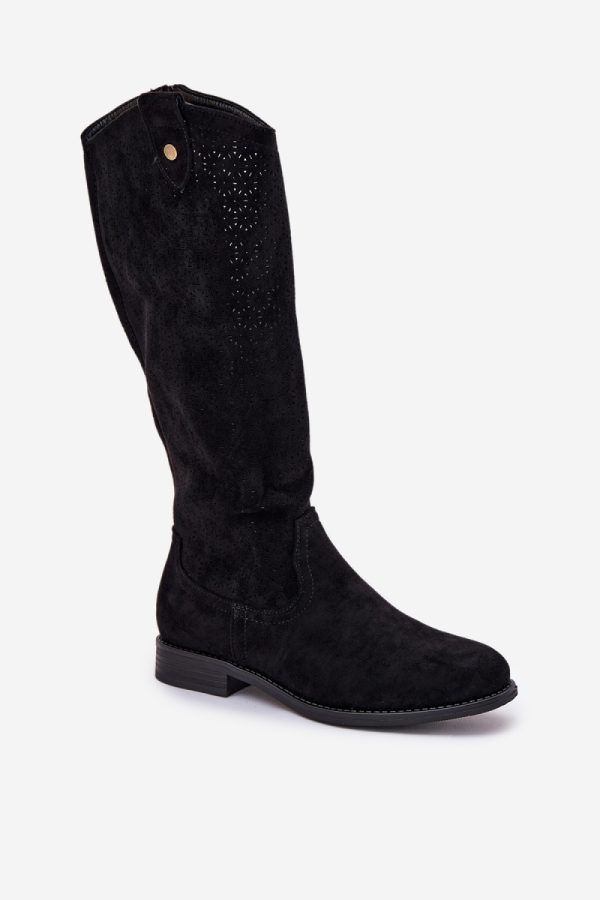 Black Thigh-Hight Boots in Over The Knee High Boots, Thigh High Boots with Fabric, Footbed, Upper Height and Heel Height