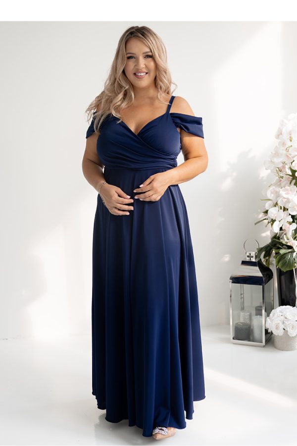 Navy Blue Long Dress in Evening Dresses with Cotton, Spandex and Polyester
