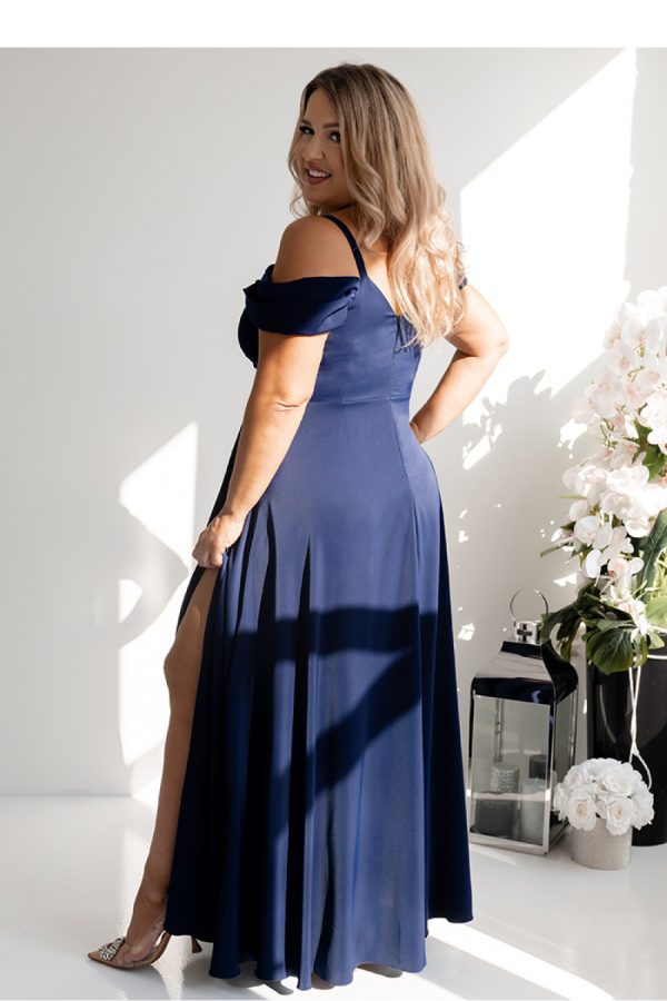 Navy Blue Long Dress in Evening Dresses with Cotton, Spandex and Polyester