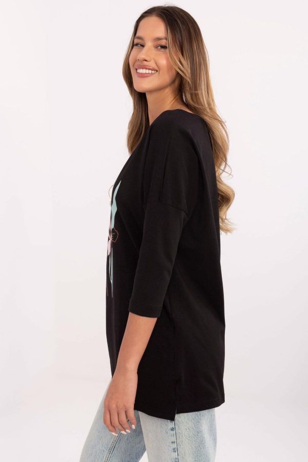 Black Blouse in Women`s Blouses, Tunics with Cotton and Spandex