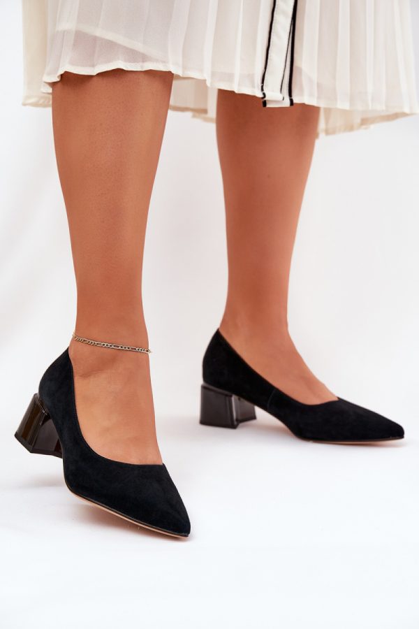 Black Heel Pumps in Court Shoes, Pumps Shoes with Fabric, Footbed, Upper Height and Heel Height