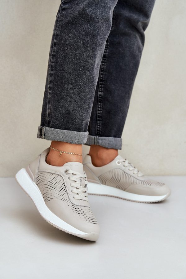 Beige Platform Sneakers in Women`s Athletic Shoes, Trainers, Sneakers with Fabric, Footbed, Upper Height and Platform Height