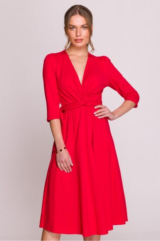Red Daydress in Day Dresses with Cotton, Spandex and Modal