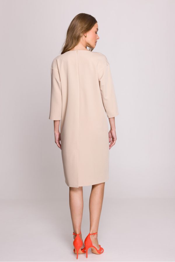 Beige Daydress in Day Dresses with Spandex, Polyester and Viscose