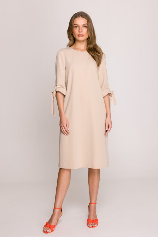 Beige Daydress in Day Dresses with Spandex, Polyester and Viscose