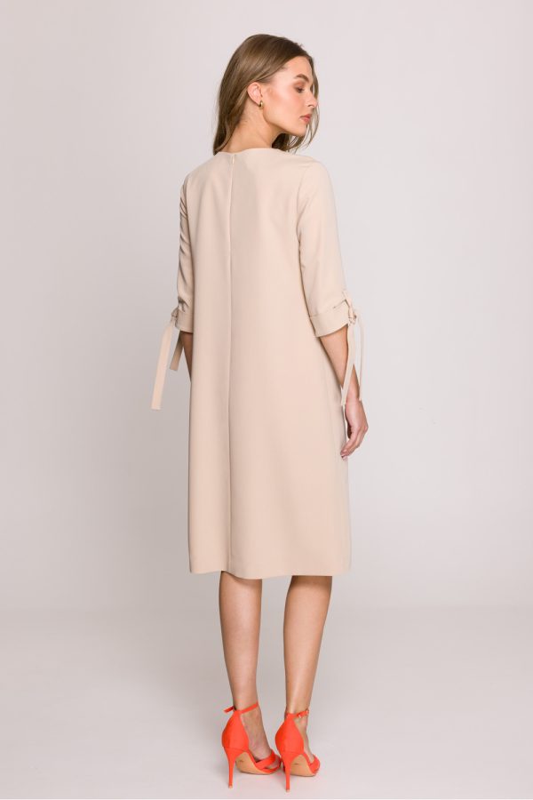 Beige Daydress in Day Dresses with Spandex, Polyester and Viscose