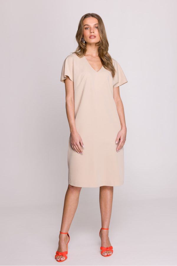 Beige Daydress in Day Dresses with Spandex, Polyester and Viscose