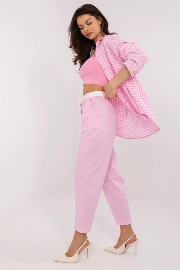Pink Women Trousers in Pants, Trousers, Shorts with Cotton and Spandex