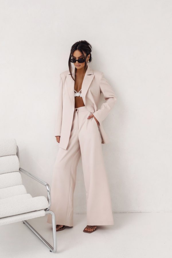 Beige Set in Pants, Trousers, Shorts with Spandex and Viscose