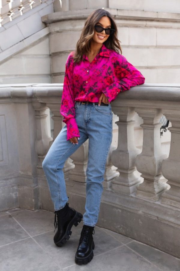 Multicolor Long Sleeve Shirt in Shirts For Women with Spandex and Viscose