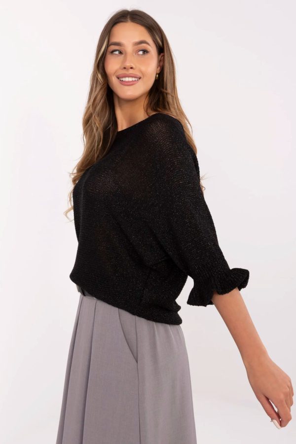 Black Jumper in Sweaters, Pullovers, Jumpers, Turtlenecks, Boleros, Shrugs with Metallic Yarn and Viscose