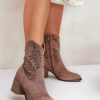 Brown Heel Boots in Women`s Ankle Boots & Booties with Fabric, Footbed, Upper Height and Heel Height
