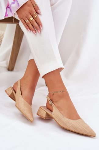 Beige Heel Sandals in Sandals & Flip-Flops For Women with Fabric, Footbed and Heel Height