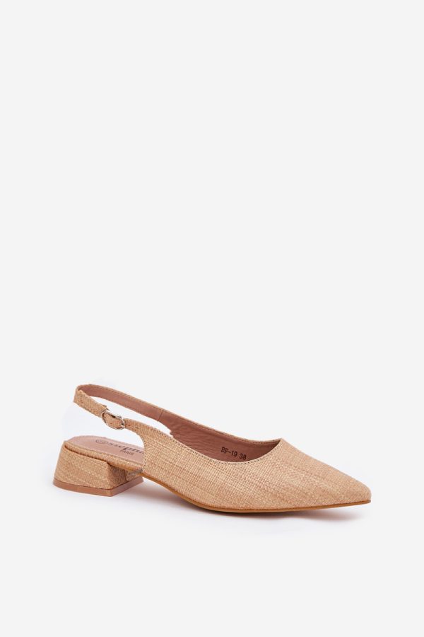 Beige Heel Sandals in Sandals & Flip-Flops For Women with Fabric, Footbed and Heel Height