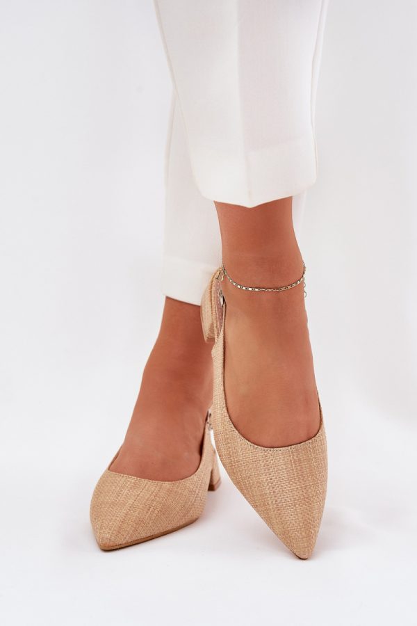 Beige Heel Sandals in Sandals & Flip-Flops For Women with Fabric, Footbed and Heel Height