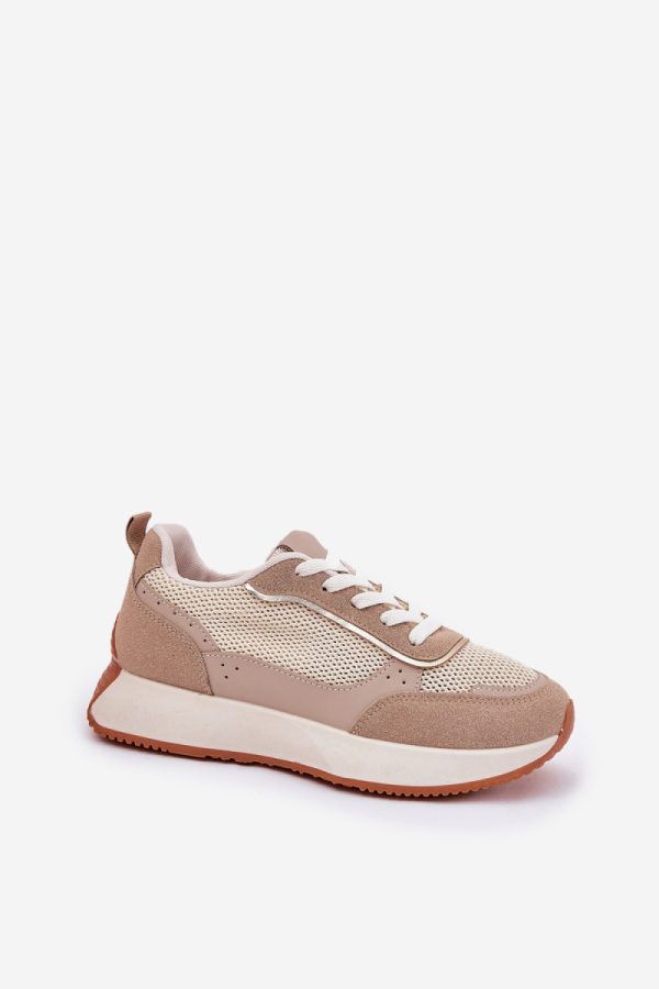Beige Platform Sneakers in Women`s Athletic Shoes, Trainers, Sneakers with Fabric, Footbed, Upper Height and Platform Height