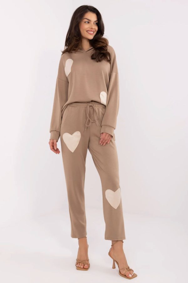 Beige Set in Pants, Trousers, Shorts with Cotton, Spandex and Viscose
